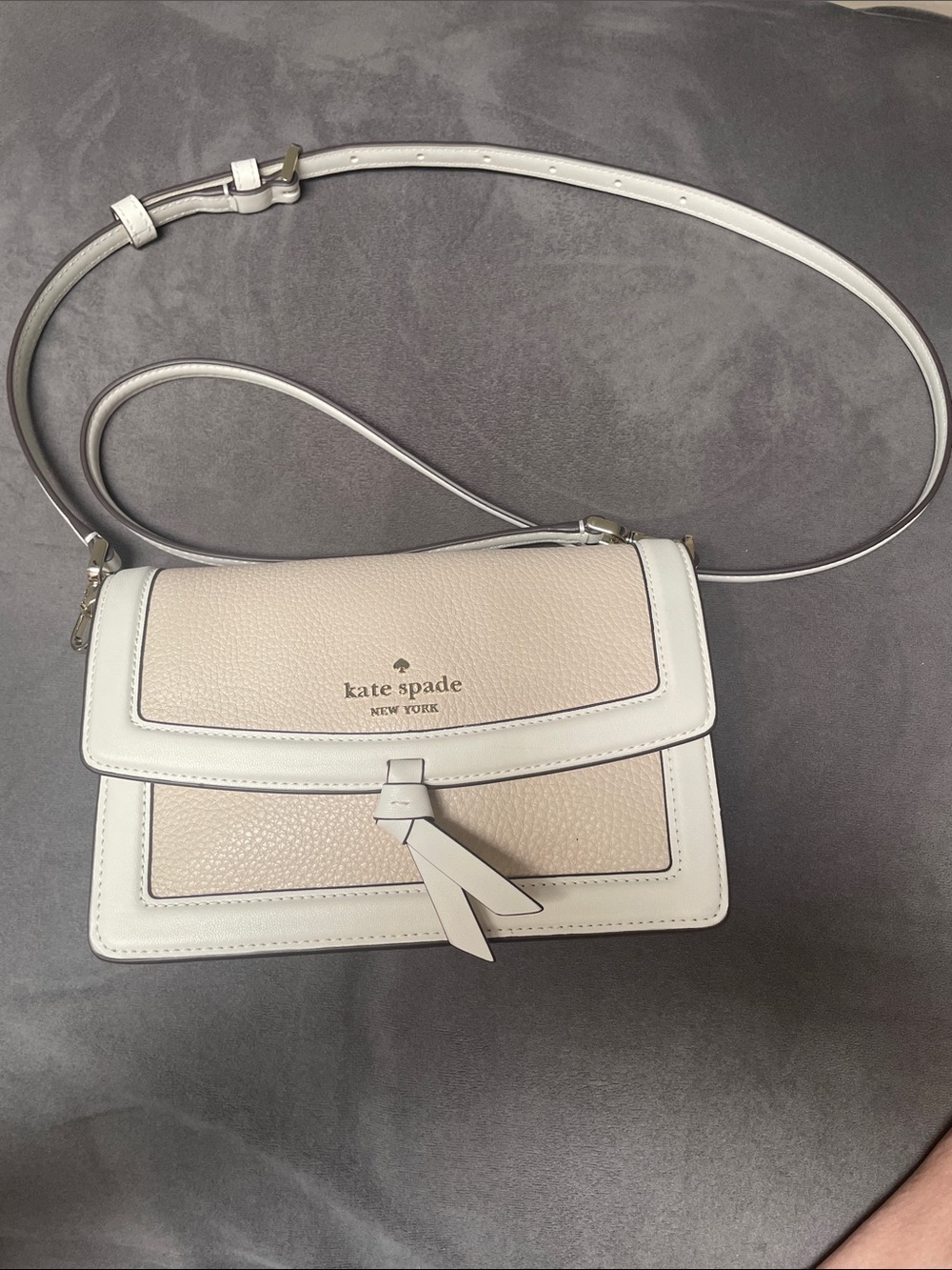 Small kate spade Cream and White Leather Tassel Crossbody